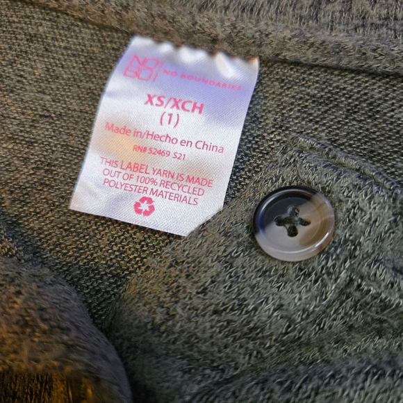 No Boundaries XS Green & Cream Long Sleeve Henley Shirt - Picture 6 of 6